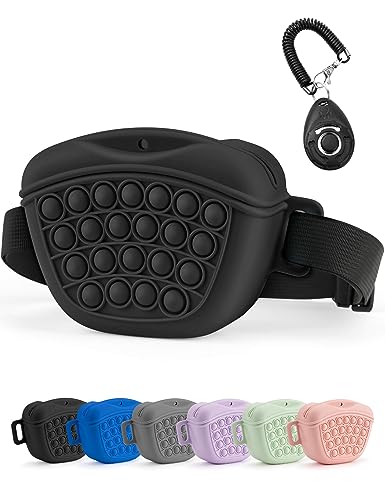 Gobeigo Silicone Dog Treat Pouch with Pet Training Clicker, Magnetic Closure Treat Bag for Puppy Trainning or Dog Walking, Waist Belt Fanny Pack Easy Access to Treats, Dishwasher Safe (Black)