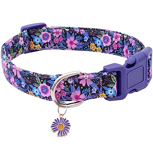 Faygarsle Cotton Dog Collar Cute Dog Collars for Small Medium Large Dogs Purple Floral Colored Options Soft and Fancy Pet Collars for Girls Flower Pattern for Girl Dog Collar M