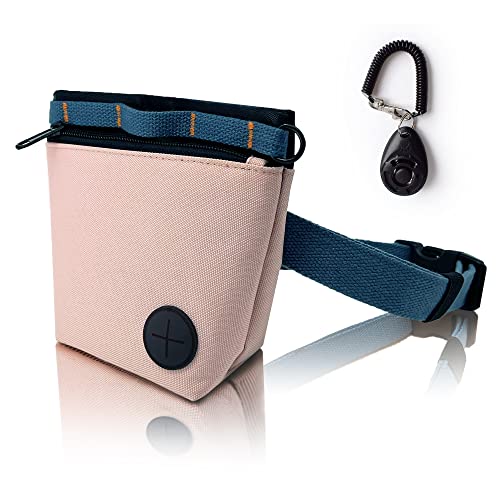 KATOZOO Dog Treat Pouch with Pet Training Clicker, Dog Training Treat Pouch Kit, Magnetic Closure, Hands-Free Training. (Pink)