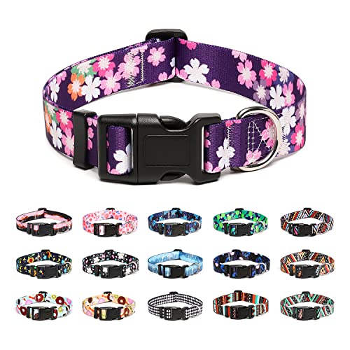 Mercano Adjustable Dog Collar - Special Design Patterns, Soft Nylon Comfortable Durable Pet Collar for Small Medium Large Dogs (S, Floral Pink)