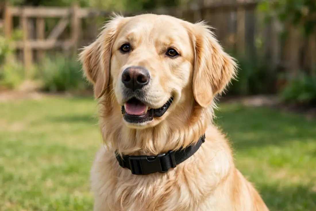 AI-generated illustrative image of a dog wearing a collar