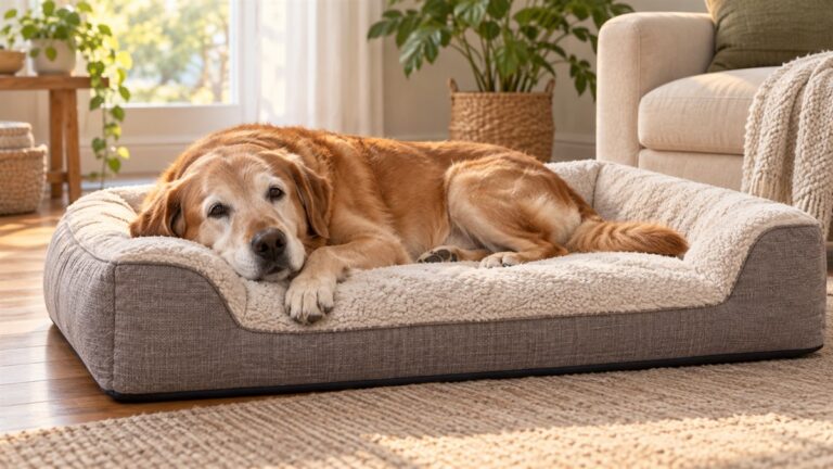 Older dog resting comfortably on a fleece orthopedic dog bed