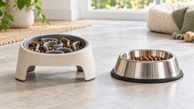 Editorial comparison scene featuring generic bowls dishes outward hound options in natural light.