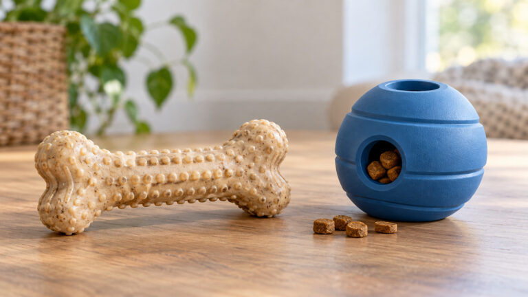 Editorial comparison scene featuring generic chew toys nylabone options in natural light.