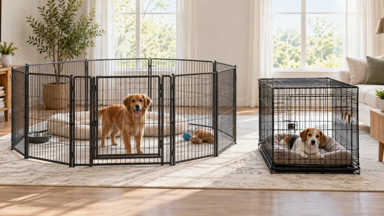 A clean editorial comparison scene showing generic crates houses pens fxw and fdw options side by side.