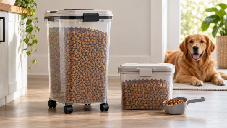 Two generic pet food storage containers in different sizes.