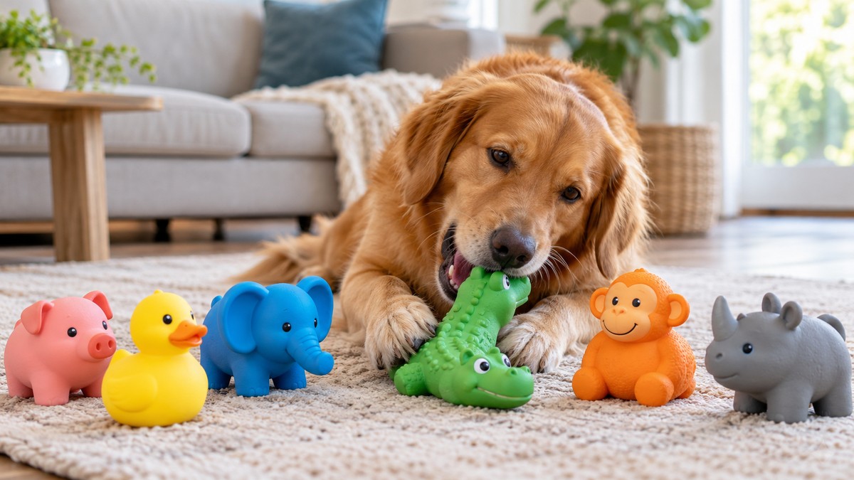 Rubber Animal Dog Toys: Six Listings Compared by Shape, Material and Squeaker