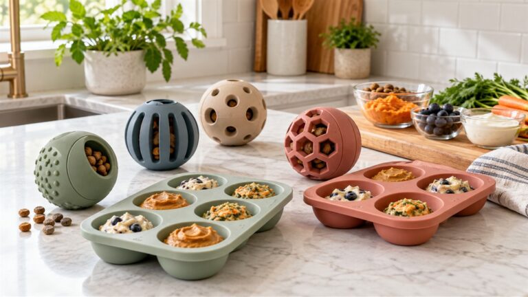 Product-focused comparison scene for woof balls with the listed options arranged clearly.
